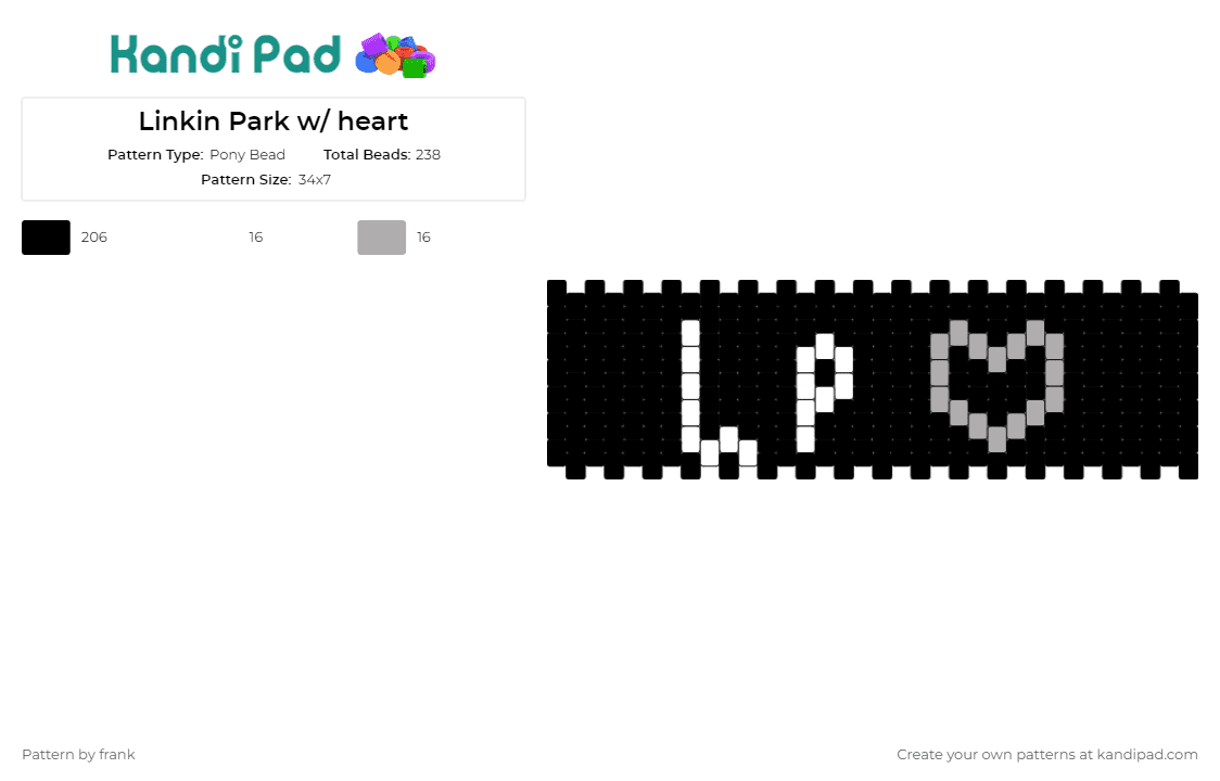 Linkin Park w/ heart - Pony Bead Pattern by frank on Kandi Pad - linkin park,music,band,heart,cuff