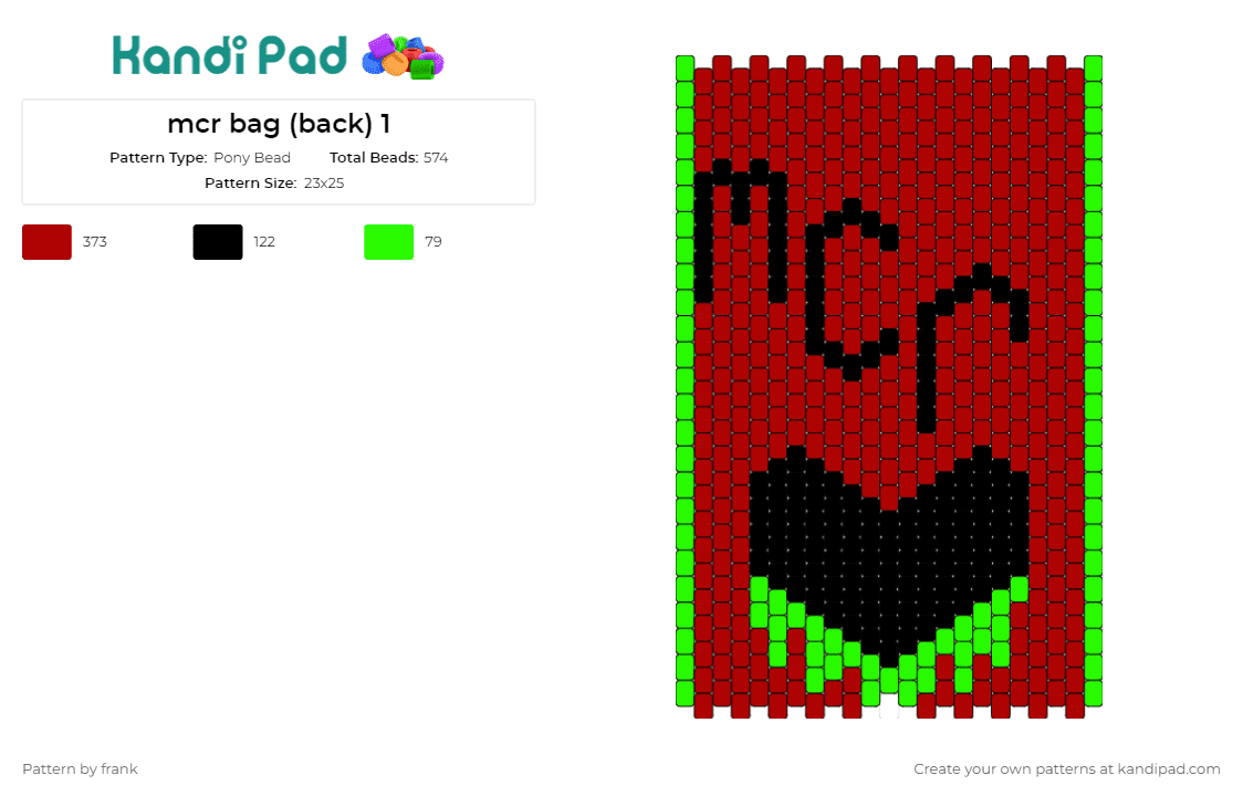 mcr bag (back) 1 - Pony Bead Pattern by frank on Kandi Pad - my chemical romance,music,band,heart,bag,panel