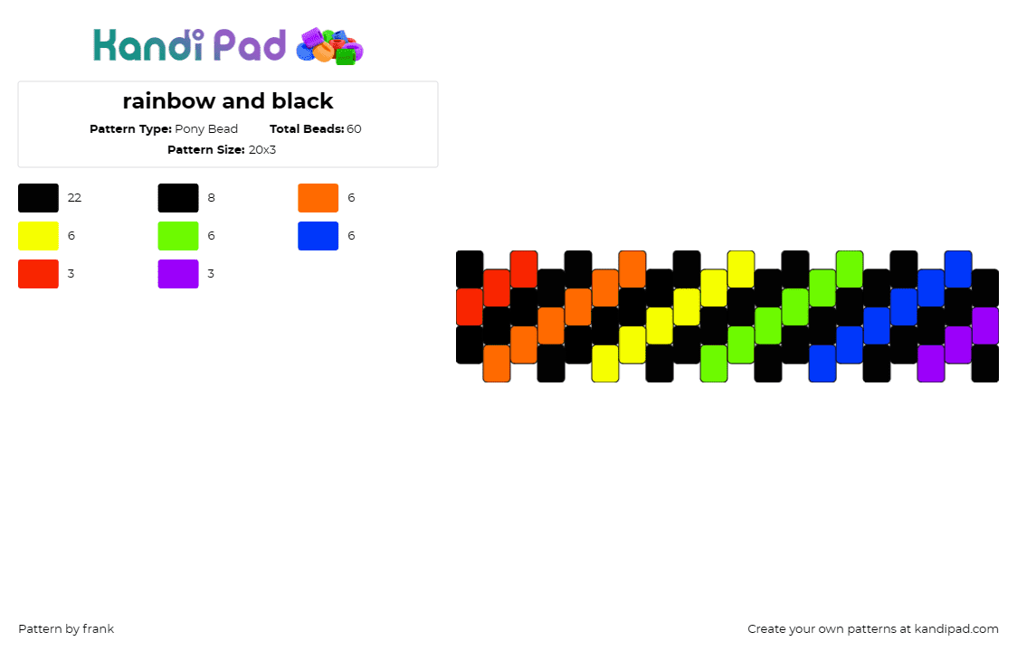 rainbow and black - Pony Bead Pattern by frank on Kandi Pad - colorful,stripes,cuff