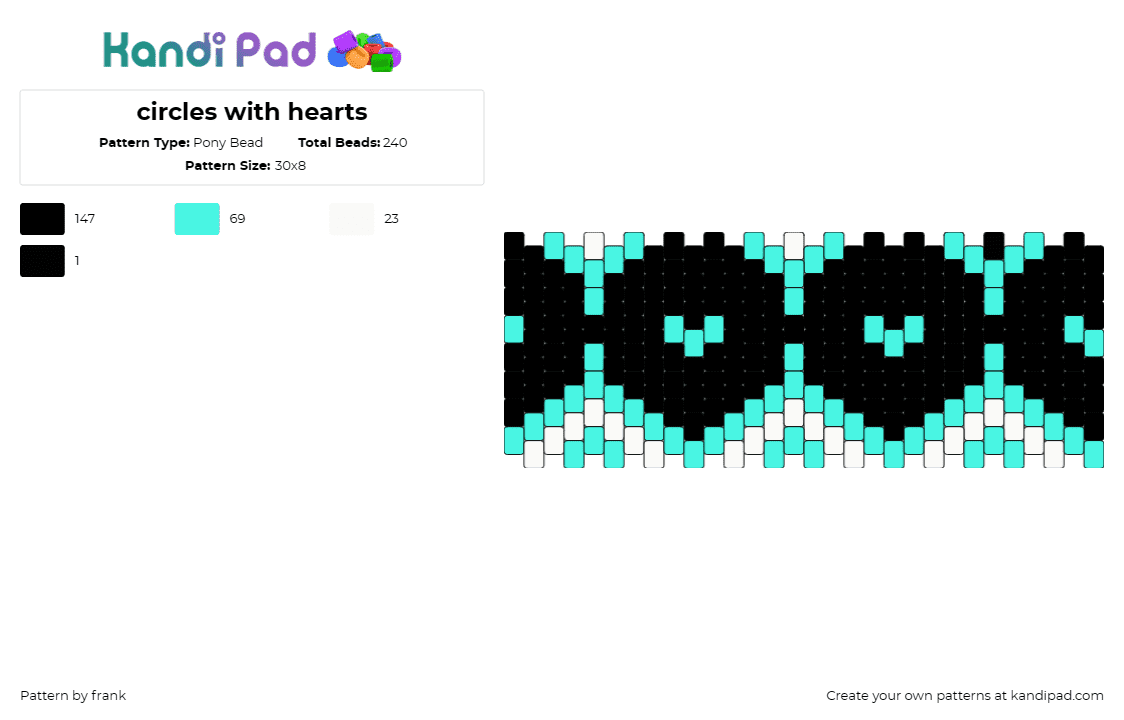 circles with hearts - Pony Bead Pattern by frank on Kandi Pad - hearts,geometric,teal,cuff