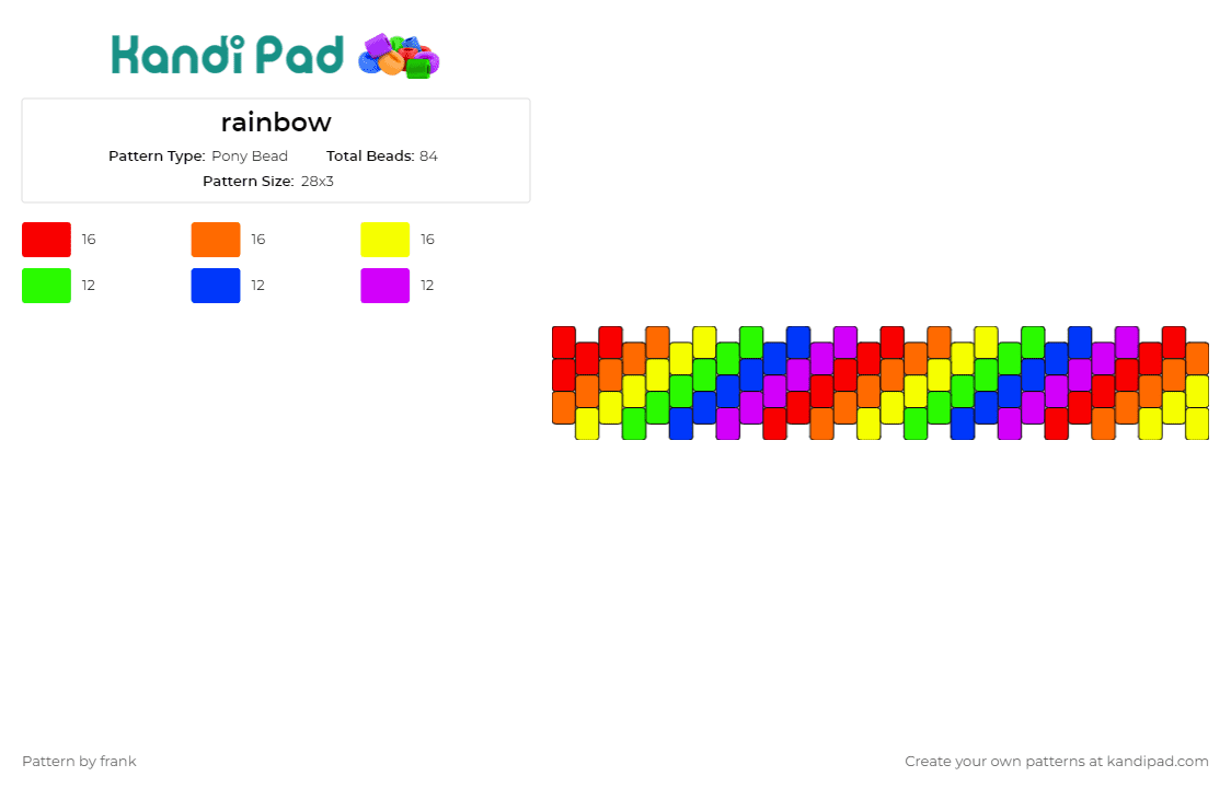 rainbow - Pony Bead Pattern by frank on Kandi Pad - rainbow,stripes,cuff