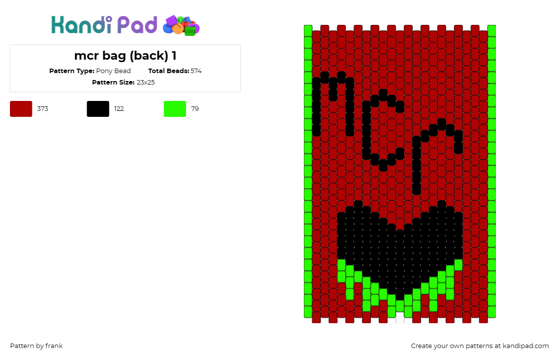 mcr bag (back) 1 - Pony Bead Pattern by frank on Kandi Pad - my chemical romance,music,band,heart,bag,panel