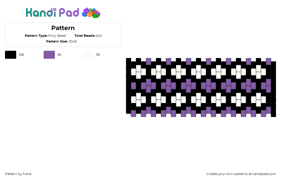 Pattern - Pony Bead Pattern by frank on Kandi Pad - geometric,plus,cross,repeating,cuff,black,purple,white