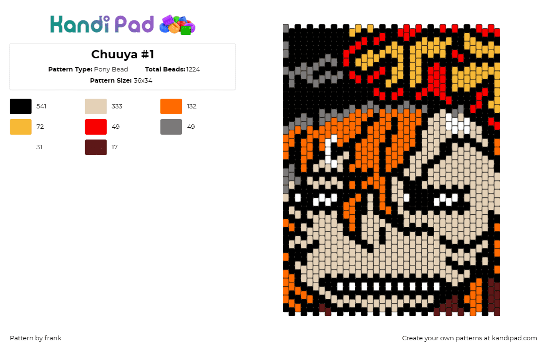 Chuuya #1 - Pony Bead Pattern by frank on Kandi Pad - chuuya nakahara,bungou stray dogs,portrait,anime,character,panel,tan,orange