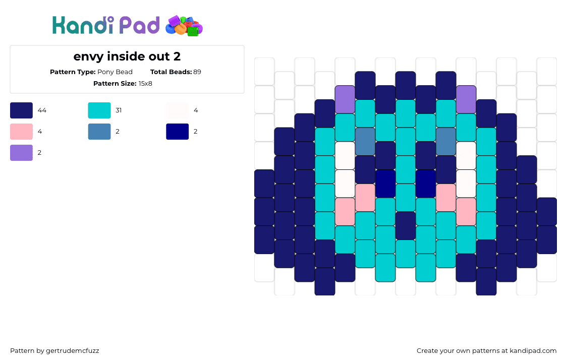 envy inside out 2 - Pony Bead Pattern by gertrudemcfuzz on Kandi Pad - envy,inside out,disney,character,head,movie,animation,teal,blue