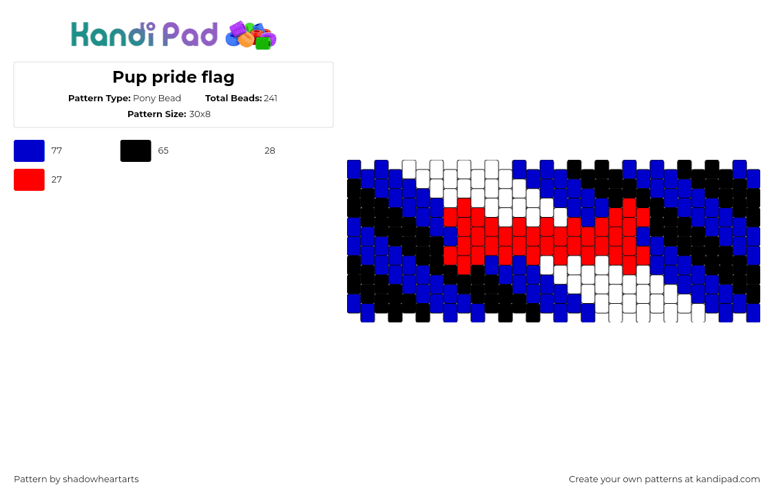 Pup pride flag - Pony Bead Pattern by shadowheartarts on Kandi Pad - pup,pride,flag,bone,diagonal,stripes,cuff,community,red,blue,black