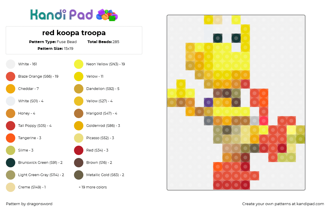 red koopa troopa - Fuse Bead Pattern by dragonsword on Kandi Pad - koopa troopa,mario,character,nintendo,video game,yellow,red