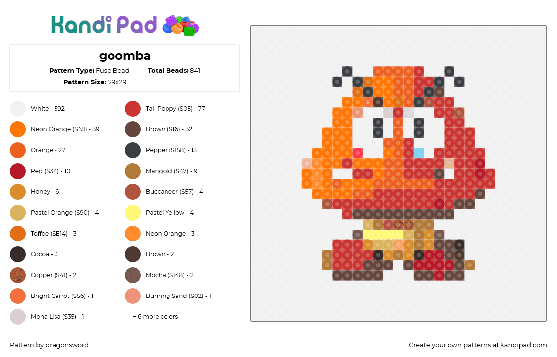 goomba - Fuse Bead Pattern by dragonsword on Kandi Pad - goomba,mario,character,nintendo,video game,orange