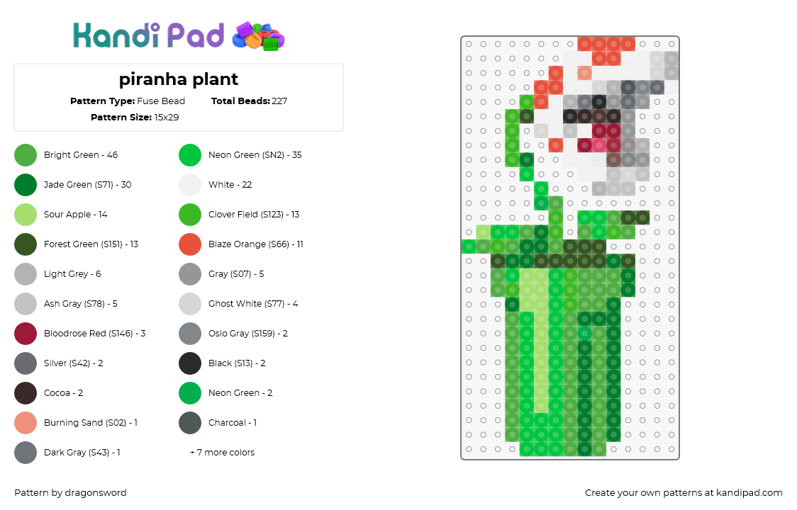 piranha plant - Fuse Bead Pattern by dragonsword on Kandi Pad - piranha plant,mario,pipe,nintendo,video game,green