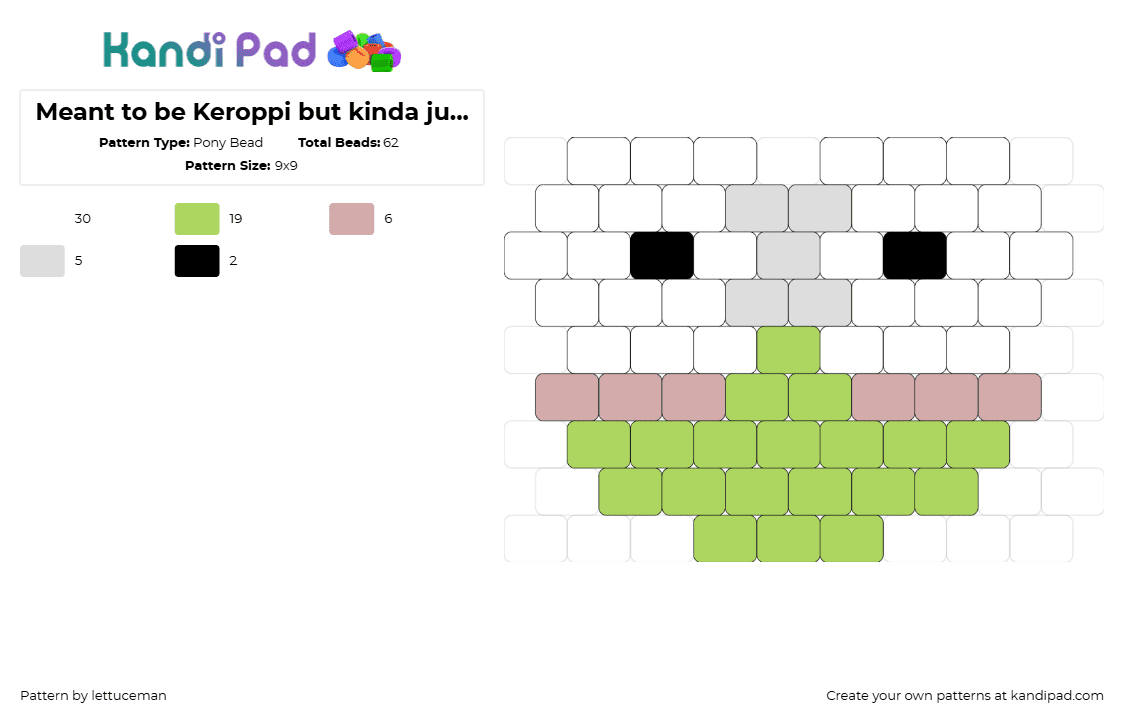 Meant to be Keroppi but kinda just a frog :/ - Pony Bead Pattern by lettuceman on Kandi Pad - keroppi,sanrio,frog,character,kawaii,cute,head,eyes,white,green