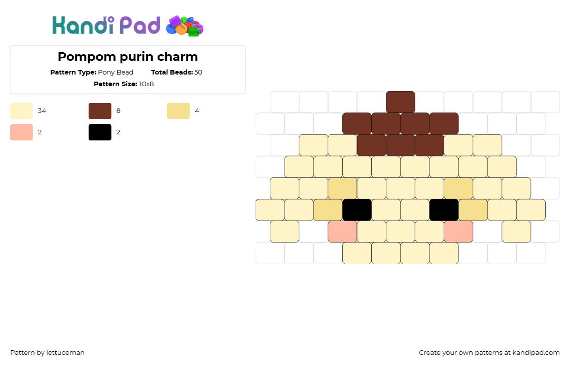 Pompom purin charm - Pony Bead Pattern by lettuceman on Kandi Pad - pompom purin,sanrio,character,kawaii,cute,head,beige,yellow,brown