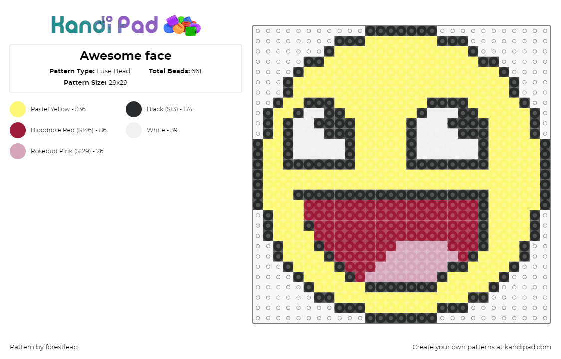 Awesome face - Fuse Bead Pattern by forestleap on Kandi Pad - smiley,awesome,face,happy,emoji,tongue,yellow,red