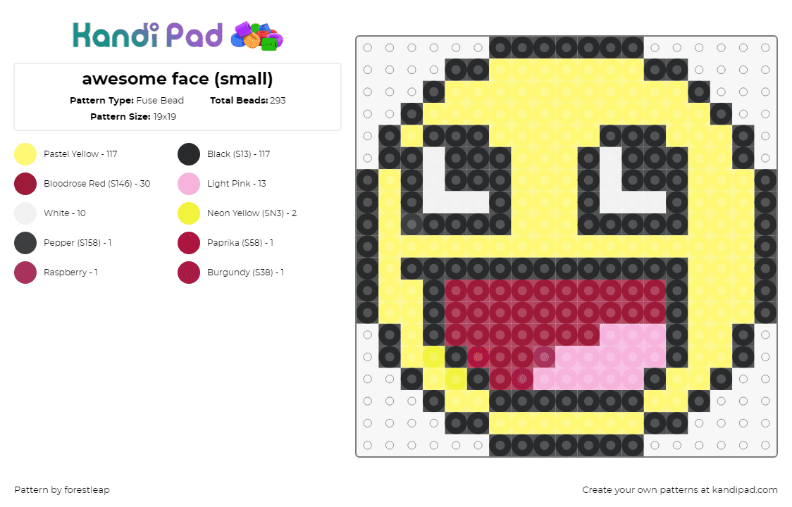 awesome face (small) - Fuse Bead Pattern by forestleap on Kandi Pad - smiley,awesome,face,happy,emoji,tongue,yellow,red