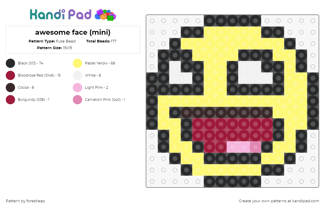 awesome face (mini) - Fuse Bead Pattern by forestleap on Kandi Pad - smiley,awesome,face,happy,emoji,tongue,yellow,red