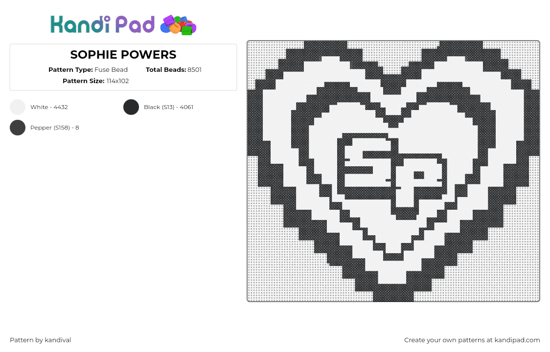 SOPHIE POWERS - Fuse Bead Pattern by kandival on Kandi Pad - sophie powers,logo,heart,music,black,white