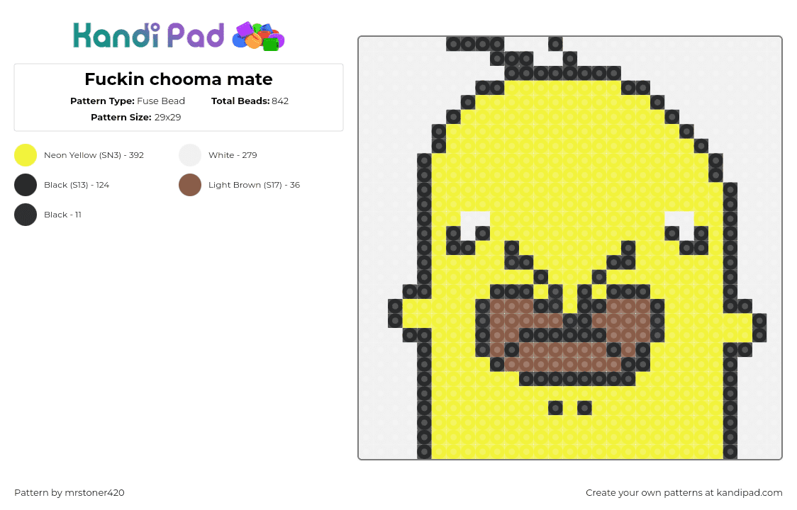 Fuckin chooma mate - Fuse Bead Pattern by mrstoner420 on Kandi Pad - chooma,big lez show,character,youtube,tv show,homer simpson,yellow,brown