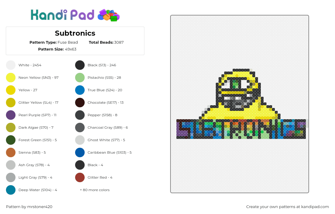 Subtronics - Fuse Bead Pattern by mrstoner420 on Kandi Pad - subtronics,cyclops,text,colorful,dj,edm,music,yellow