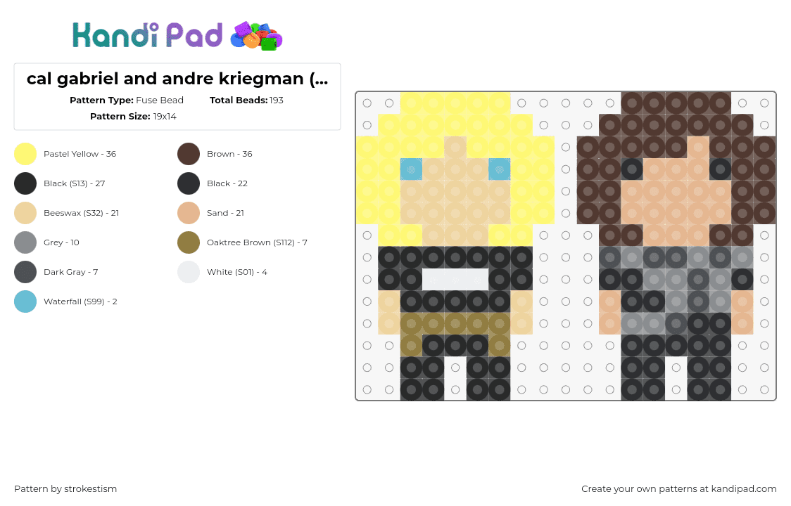 cal gabriel and andre kriegman (zero day) - Fuse Bead Pattern by strokestism on Kandi Pad - cal gabriel,andre kriegman,zero day,movie,characters,black,yellow,blonde,brown,tan