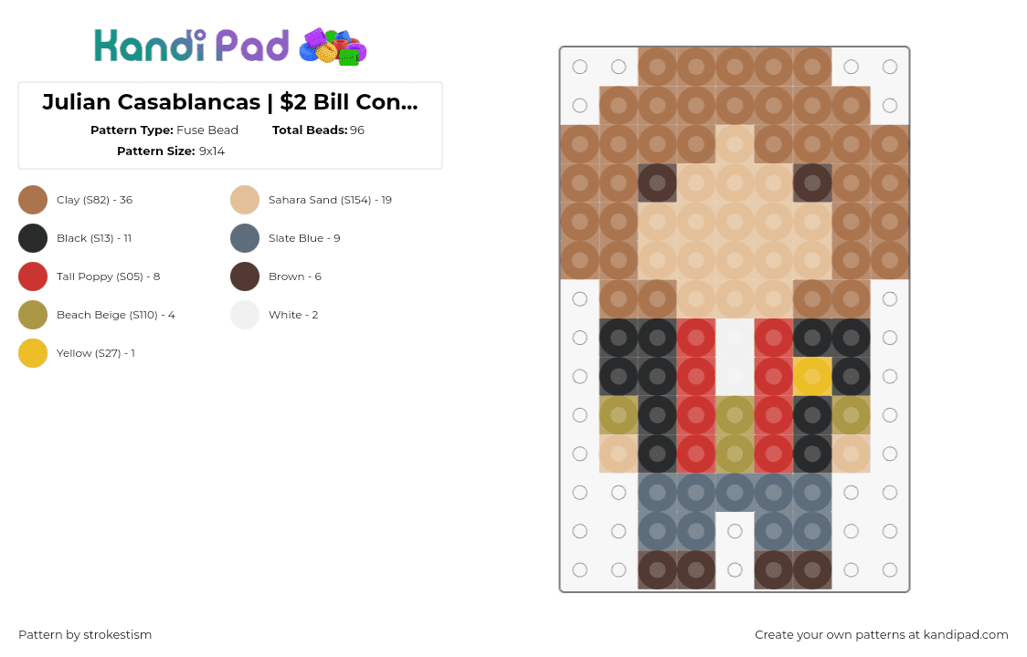 Julian Casablancas | $2 Bill Concert - Fuse Bead Pattern by strokestism on Kandi Pad - julian casablancas,the strokes,music,band,chibi,tan,red