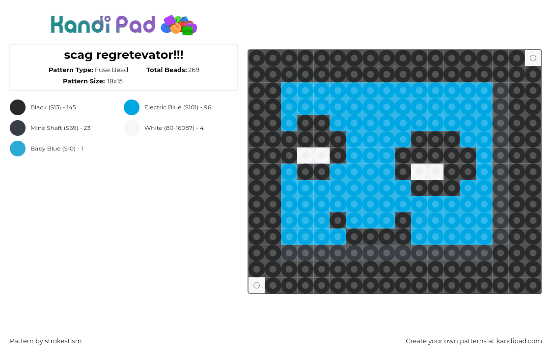 scag regretevator!!! - Fuse Bead Pattern by strokestism on Kandi Pad - scag,regretevator,roblox,video game,face,npc,blue,black