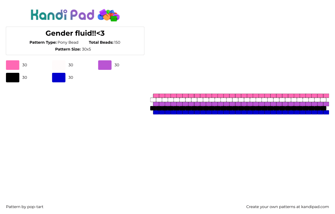 Gender fluid!!<3 - Pony Bead Pattern by pop-tart on Kandi Pad - gender fluid,pride,horizontal,stripes,cuff,pink,purple