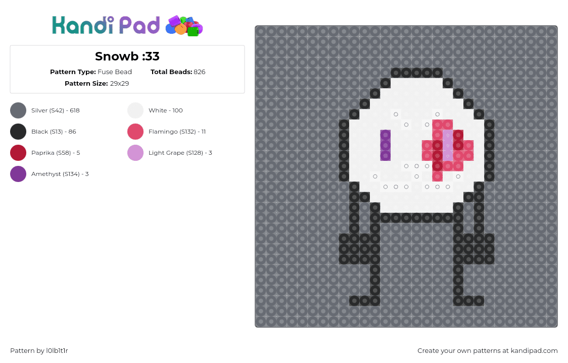 Snowb :33 - Fuse Bead Pattern by l0lb1t1r on Kandi Pad - snowball,battle for dream island,bfdi,character,youtube,tv show,white,gray