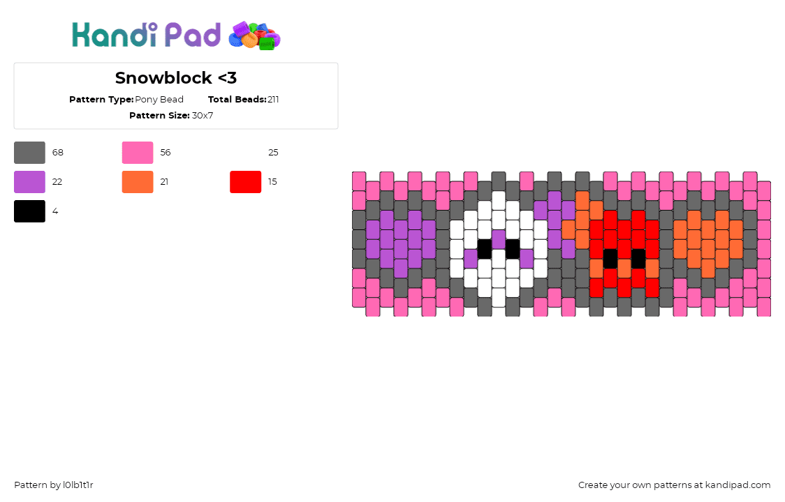 Snowblock <3 - Pony Bead Pattern by l0lb1t1r on Kandi Pad - snowblock,battle for dream island,bfdi,snowball,blocky,youtube,tv show,cuff,colorful,pink,white,purple,orange