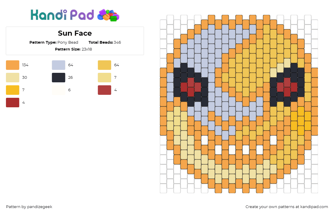 Sun Face - Pony Bead Pattern by pandizegeek on Kandi Pad - sun face,five nights at freddys,fnaf,video game,character,spooky,scary,horror,or