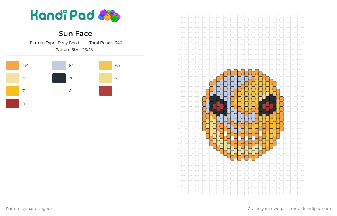 Sun Face - Pony Bead Pattern by pandizegeek on Kandi Pad - sun face,five nights at freddys,fnaf,video games,spooky,scary,horror