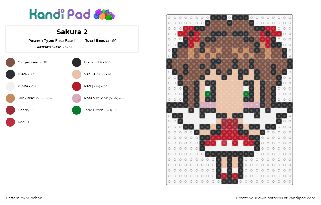 Sakura 2 - Fuse Bead Pattern by yunchan on Kandi Pad - sakura kinomoto,cardcaptor,manga,character,anime,winged,movie,red,brown,tan