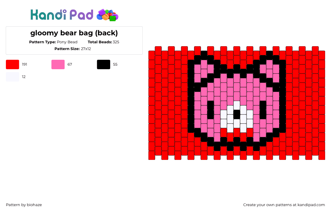 gloomy bear bag (back) - Pony Bead Pattern by biohaze on Kandi Pad - gloomy bear,teddy,wallet,cute,horror,spooky,panel,bag,red,pink