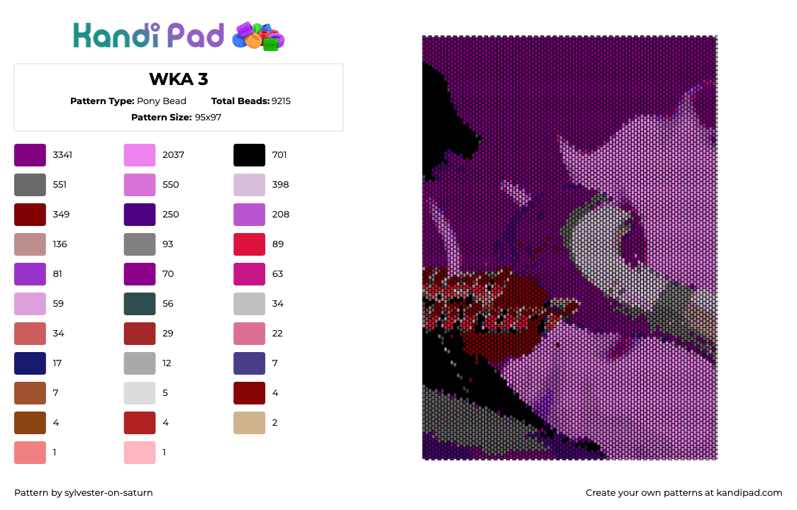 WKA 3 - Pony Bead Pattern by sylvester-on-saturn on Kandi Pad - who killed ashfur,danganronpa,warrior cats,panel,purple