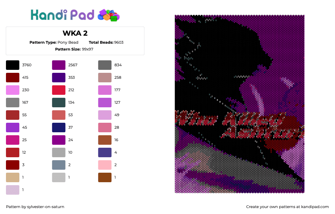 WKA 2 - Pony Bead Pattern by sylvester-on-saturn on Kandi Pad - who killed ashfur,danganronpa,warrior cats,panel,purple,black