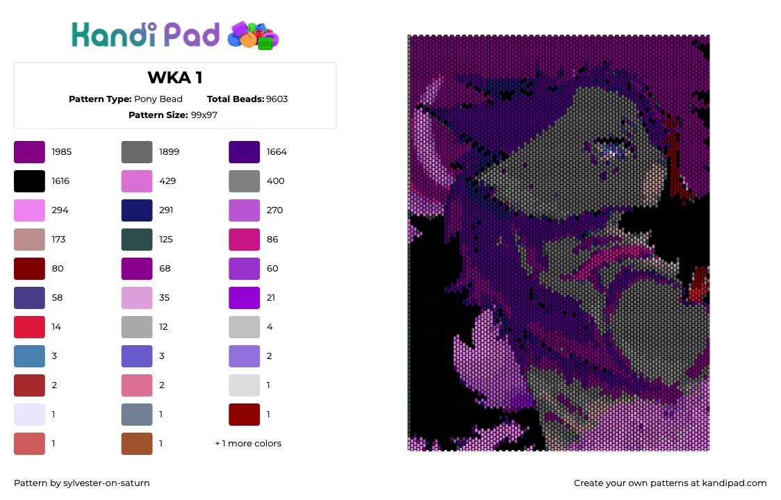 WKA 1 - Pony Bead Pattern by sylvester-on-saturn on Kandi Pad - who killed ashfur,danganronpa,warrior cats,panel,purple,gray