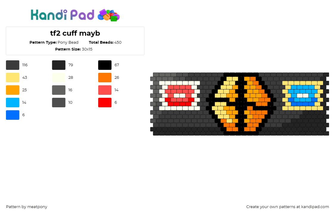 tf2 cuff mayb - Pony Bead Pattern by meatpony on Kandi Pad - team fortress 2,tf2,video game,cuff,orange,black,red,blue