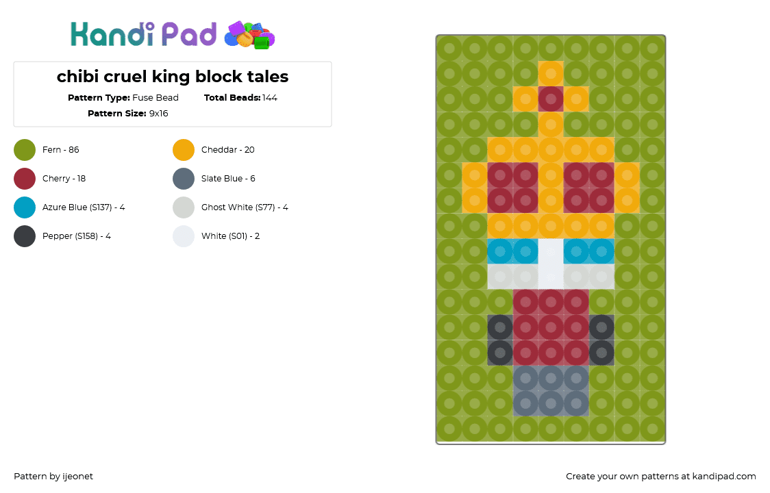 chibi cruel king block tales roblox - Fuse Bead Pattern by ijeonet on Kandi Pad - cruel king,block tales,roblox,chibi,character,panel,green,red,orange