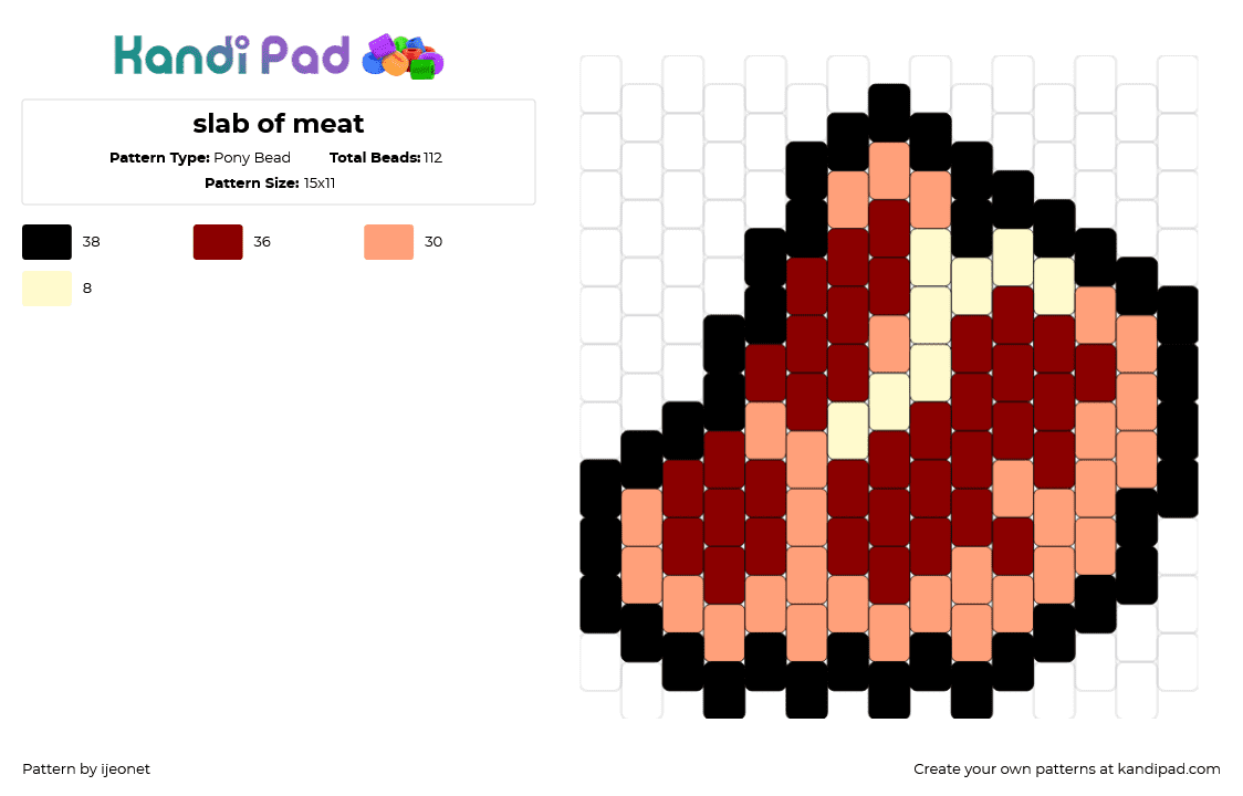 slab of meat - Pony Bead Pattern by ijeonet on Kandi Pad - steak,meat,porkchop,charm,food,red,pink