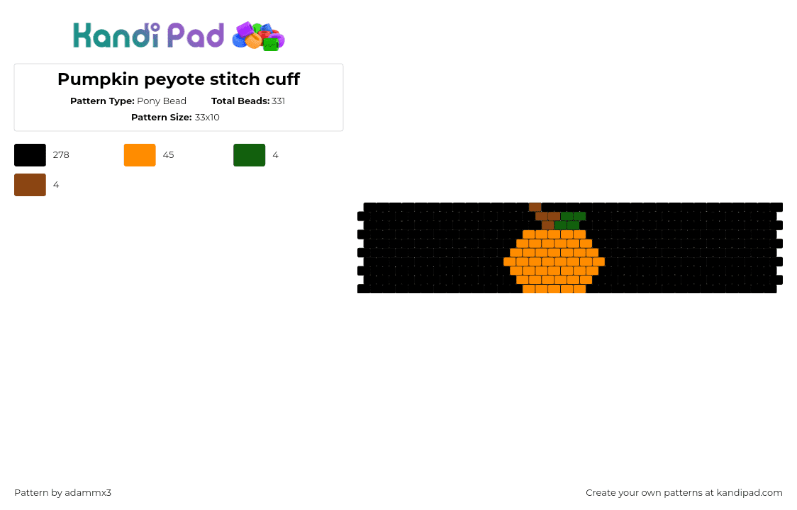 Pumpkin peyote stitch cuff - Pony Bead Pattern by adammx3 on Kandi Pad - pumpkin,gourd,vegetable,halloween,festive,cuff,dark,black,orange