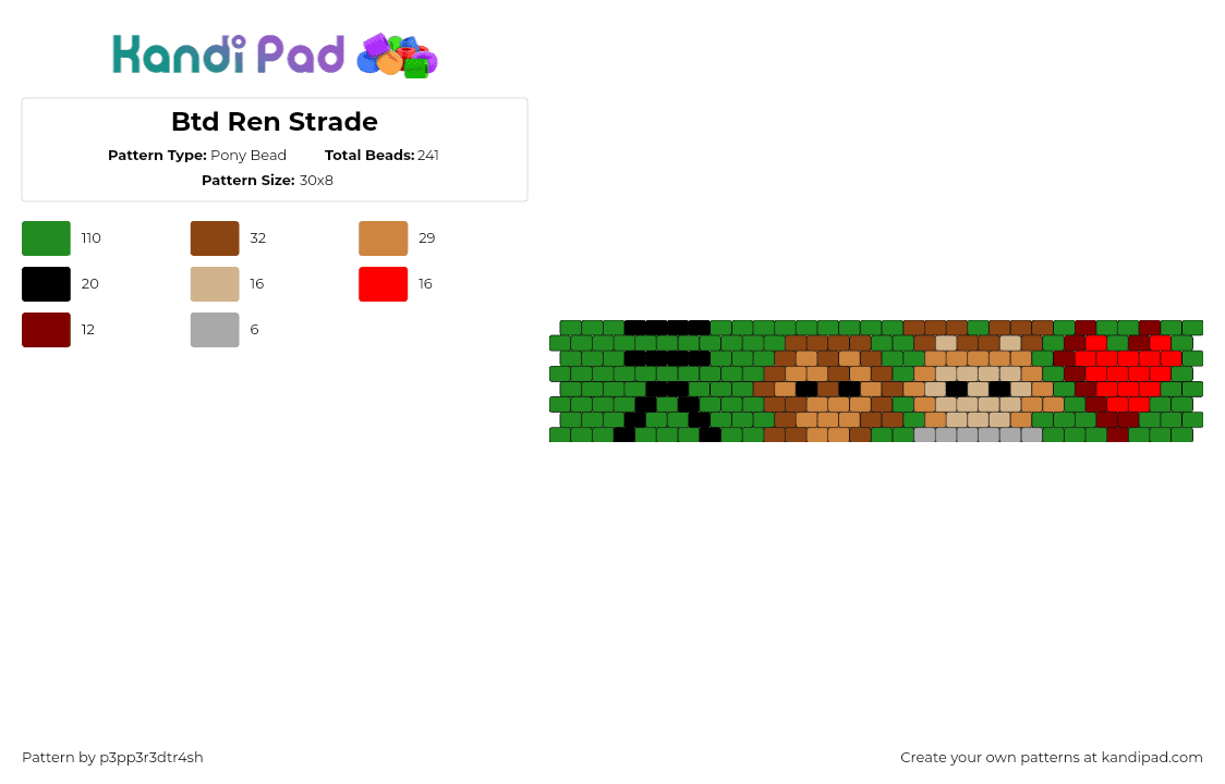 Btd Ren Strade - Pony Bead Pattern by p3pp3r3dtr4sh on Kandi Pad - boyfriend to death,ren hana,strade,heart,story,video game,horror,cuff,green,red,brown