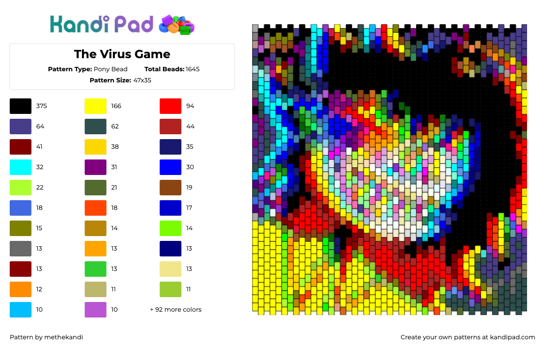 The Virus Game - Pony Bead Pattern by methekandi on Kandi Pad - virus the game,panel,colorful,video game,yellow