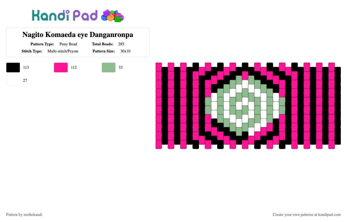 Nagito Komaeda eye Danganronpa - Pony Bead Pattern by methekandi on Kandi Pad - pink,danganronpa,nagito komaeda,komaeda nagito,eye,spiral,insanity,danganronpa 2,goodbye despair