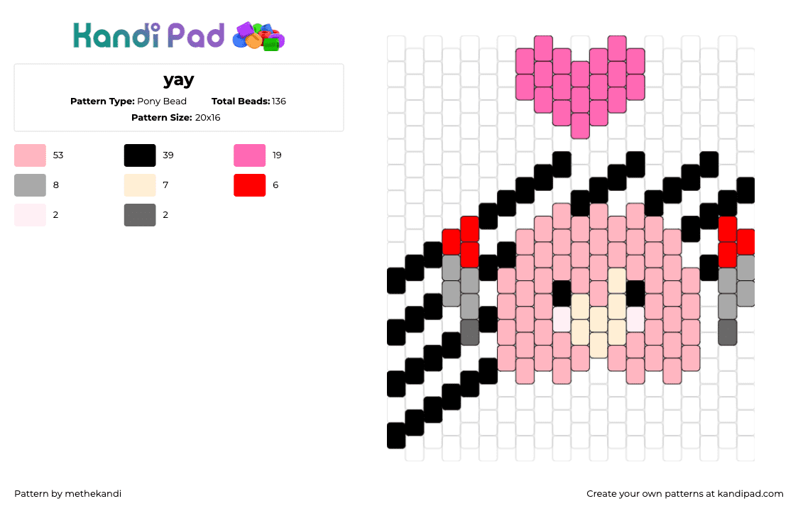 yay - Pony Bead Pattern by methekandi on Kandi Pad - knife,heart,stripes,charms,pink