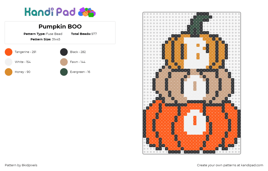 Pumpkin BOO - Fuse Bead Pattern by 8kidpixels on Kandi Pad - pumpkins,boo,spooky,halloween,fall,stack,playful,adorable,orange