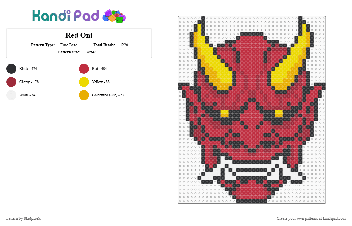 Red Oni - Fuse Bead Pattern by 8kidpixels on Kandi Pad - red