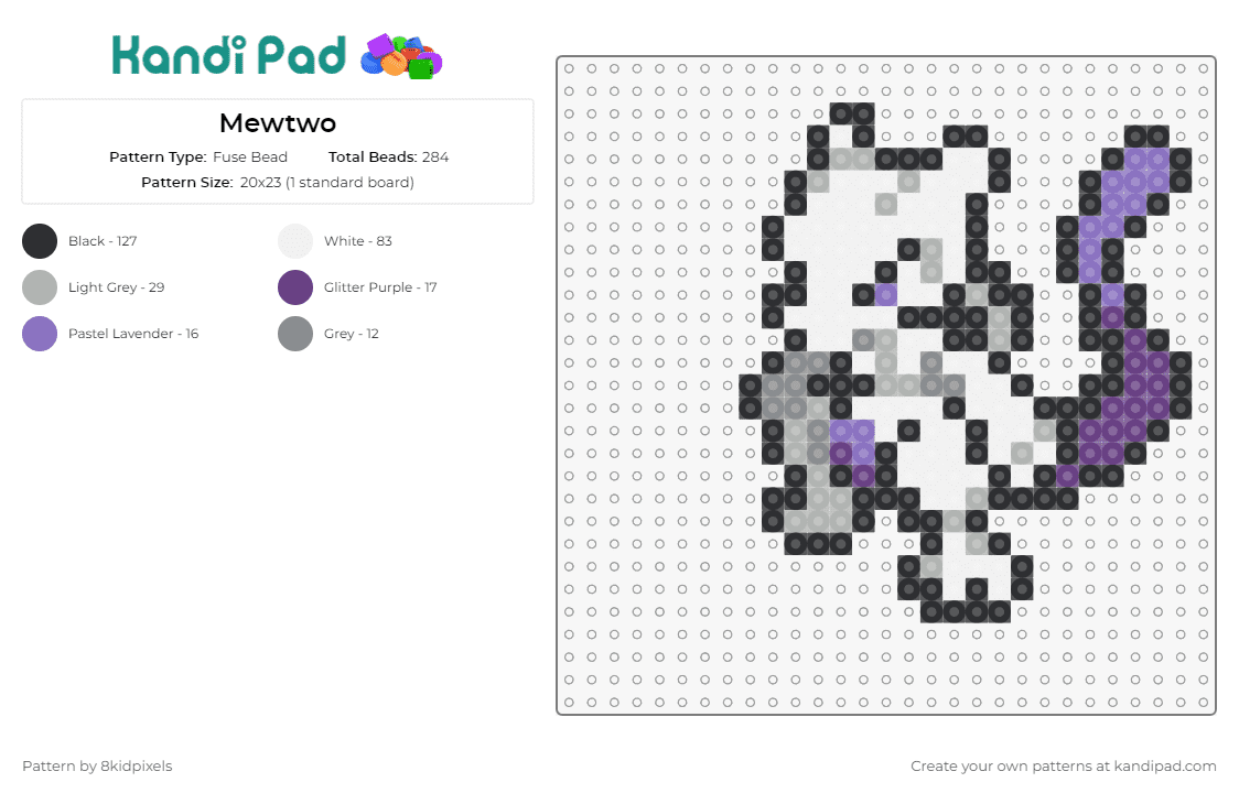 Mewtwo - Fuse Bead Pattern by 8kidpixels on Kandi Pad - mewtwo,pokemon