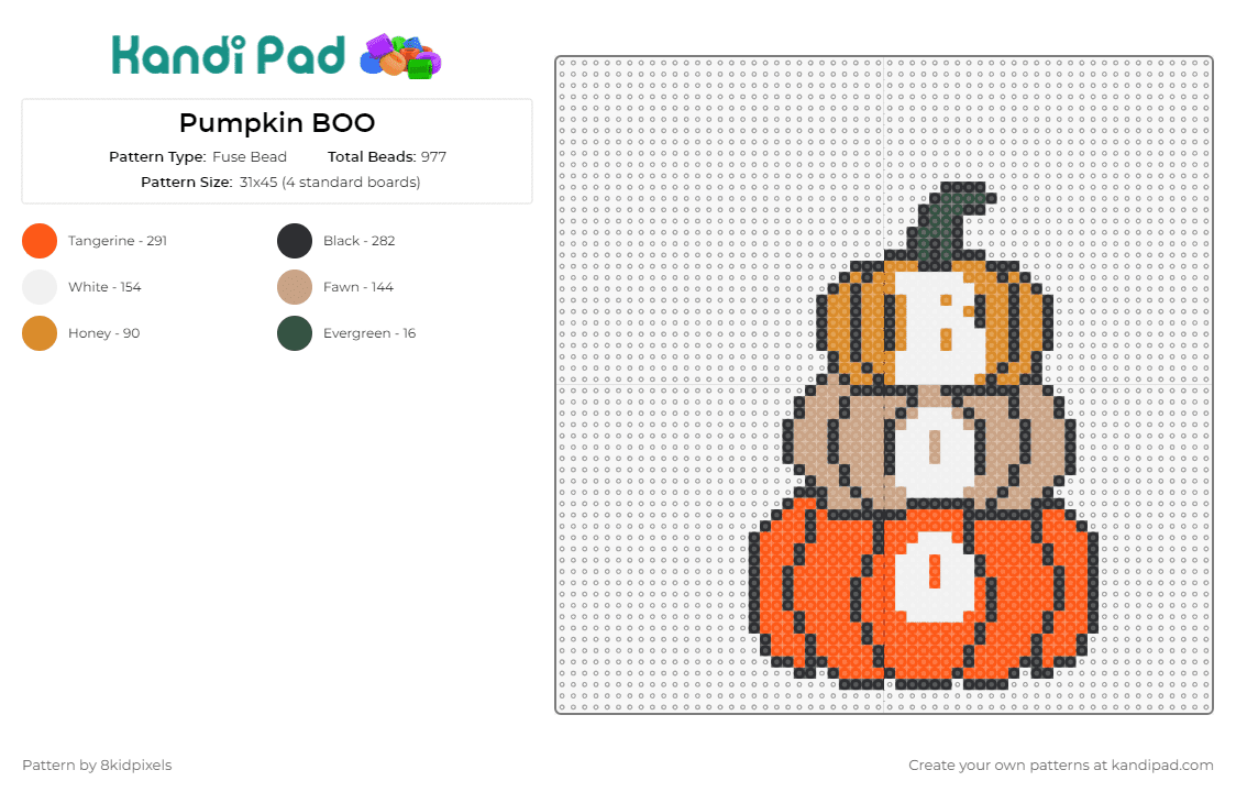 Pumpkin BOO - Fuse Bead Pattern by 8kidpixels on Kandi Pad - pumpkins,boo,spooky,halloween,fall,stack,playful,charming,adorable,orange