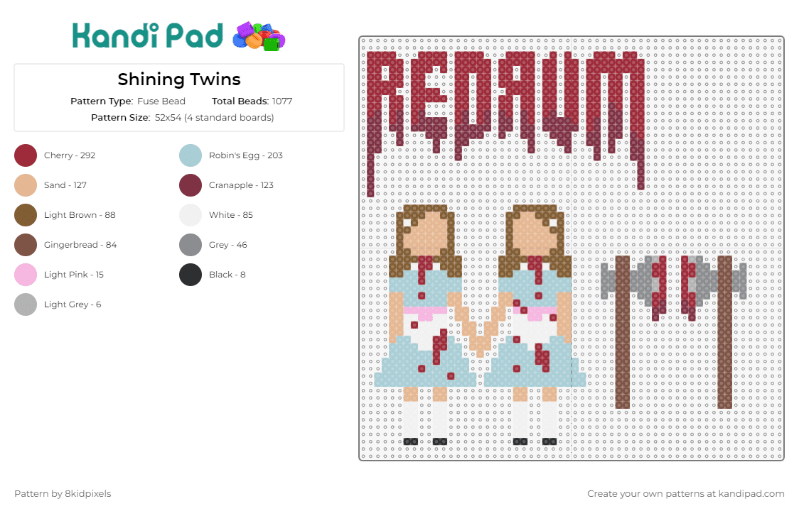 Shining Twins - Fuse Bead Pattern by 8kidpixels on Kandi Pad - the shining,twins,redrum,movie,horror,bloody,iconic,macabre,chilling,film,red