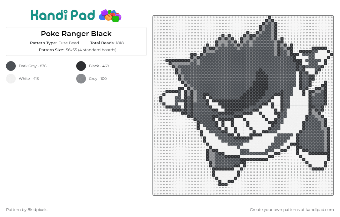 Poke Ranger Black - Fuse Bead Pattern by 8kidpixels on Kandi Pad - gengar,pokemon,power rangers