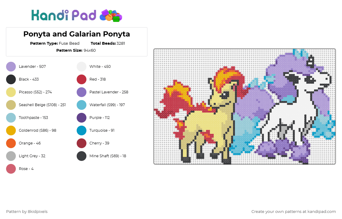 Ponyta and Galarian Ponyta - Fuse Bead Pattern by 8kidpixels on Kandi Pad - 