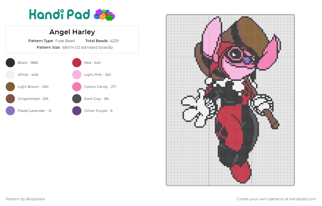 Angel Harley - Fuse Bead Pattern by 8kidpixels on Kandi Pad - angel,lilo and stitch,harley quinn,batman